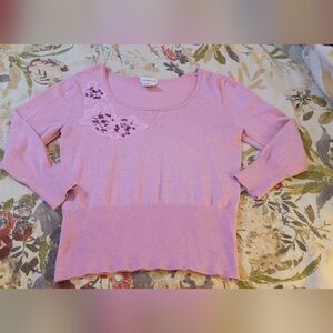 Pink Floral Embroidered Sweater by George